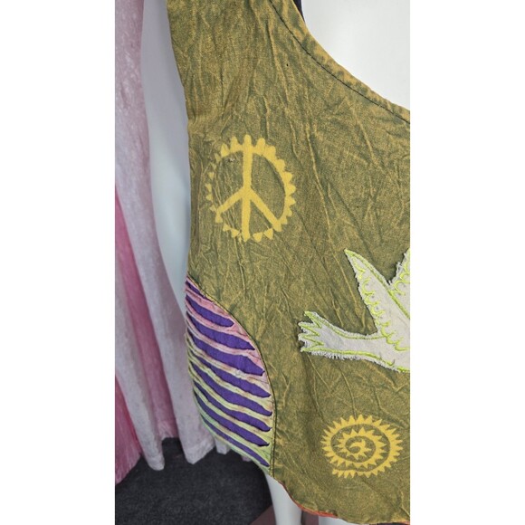 Peace Dove Flower Hippie Bohemian Hobo Green Canvas Purse Made In Nepal 15x15 - Picture 4 of 8